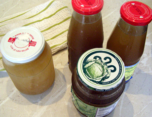 Homemade chicken stock in jars