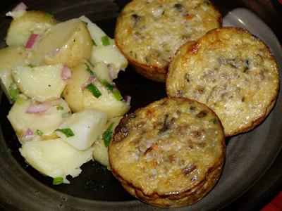 Mushroom and leek egg muffins and potato salad