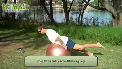 Prone Swiss Ball Balance Alternating Legs