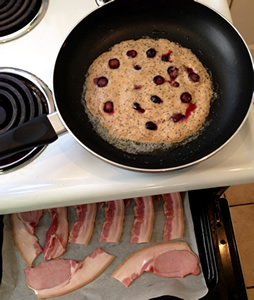 Quinoa blueberry pancakes and bacon