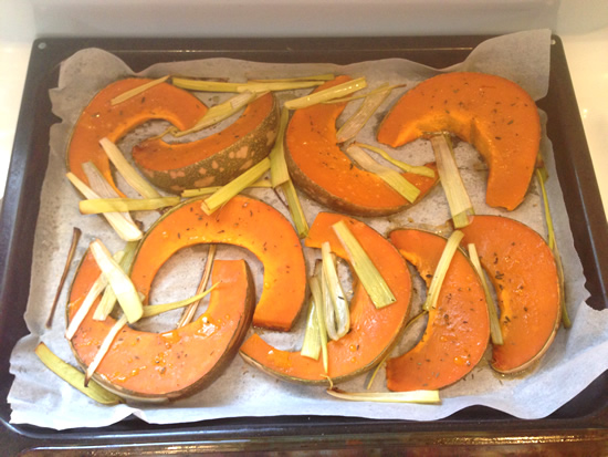 Quick oven roasted pumpkin and leeks
